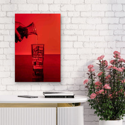 Pouring Alcohol Glass Full Ice Cubes 60x90cm Metal Print Ready to Hang