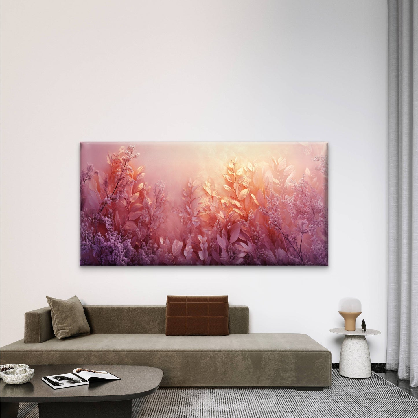 Pink And Purple Dream Garden Wall Art Canvas Office Home Room Framed 120x60cm