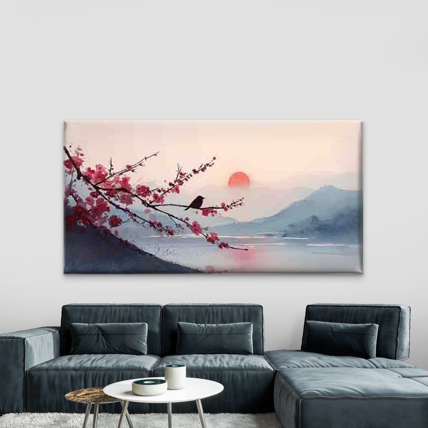 Japanese Abstract Cherry Blosso Wall Art Canvas Office Home Room Framed 120x60cm