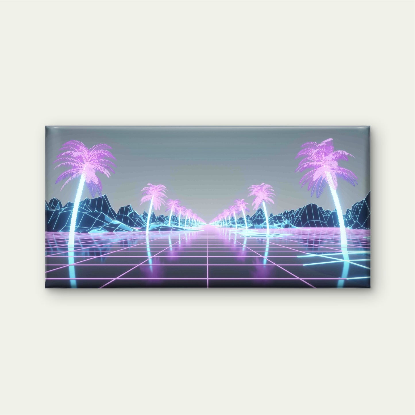 Futuristic Synthwave Background Wall Art Canvas Office Home Room Framed 120x60cm - Bella Home Decor