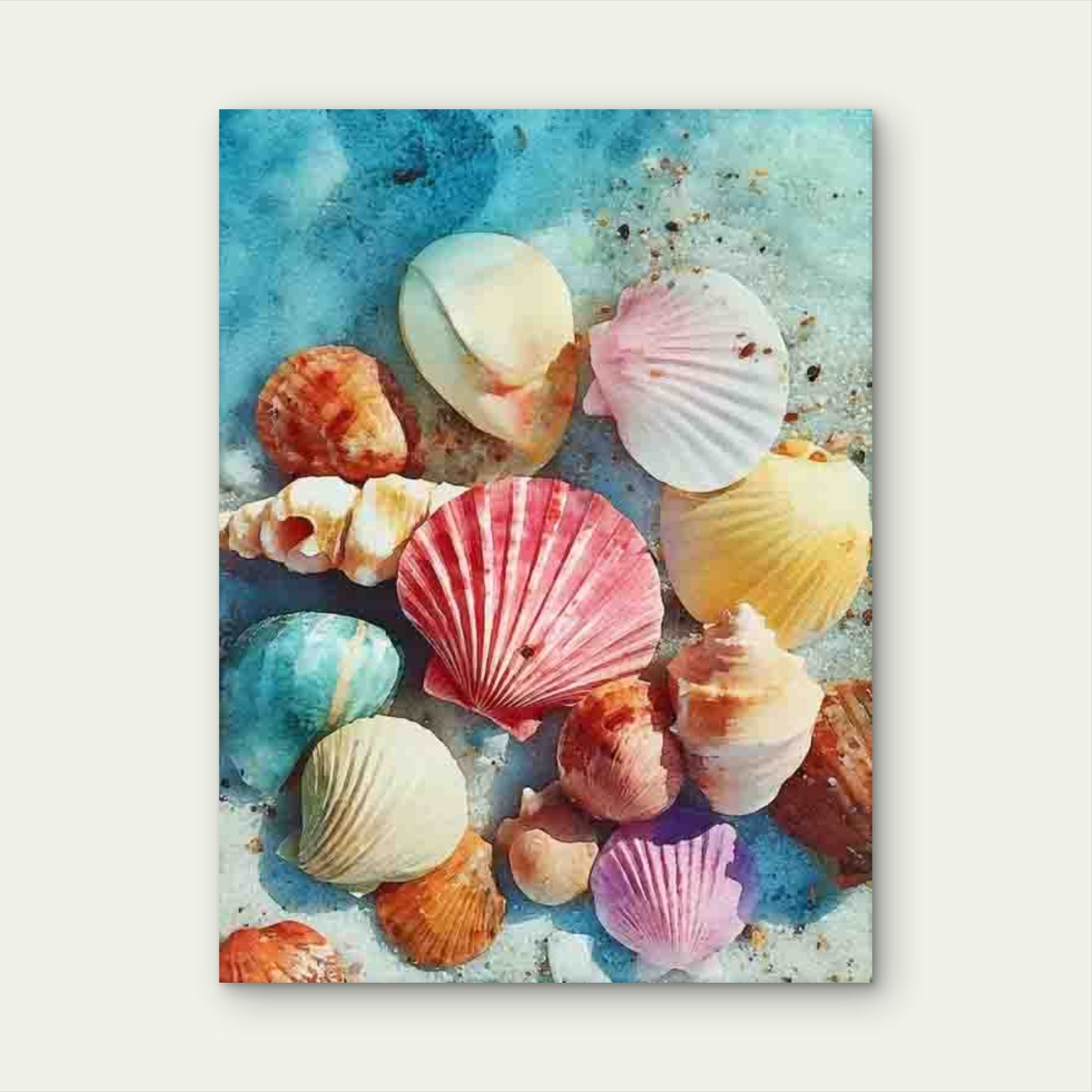 Watercolor Beach Sea Shells 60x90cm Metal Print Ready to Hang
