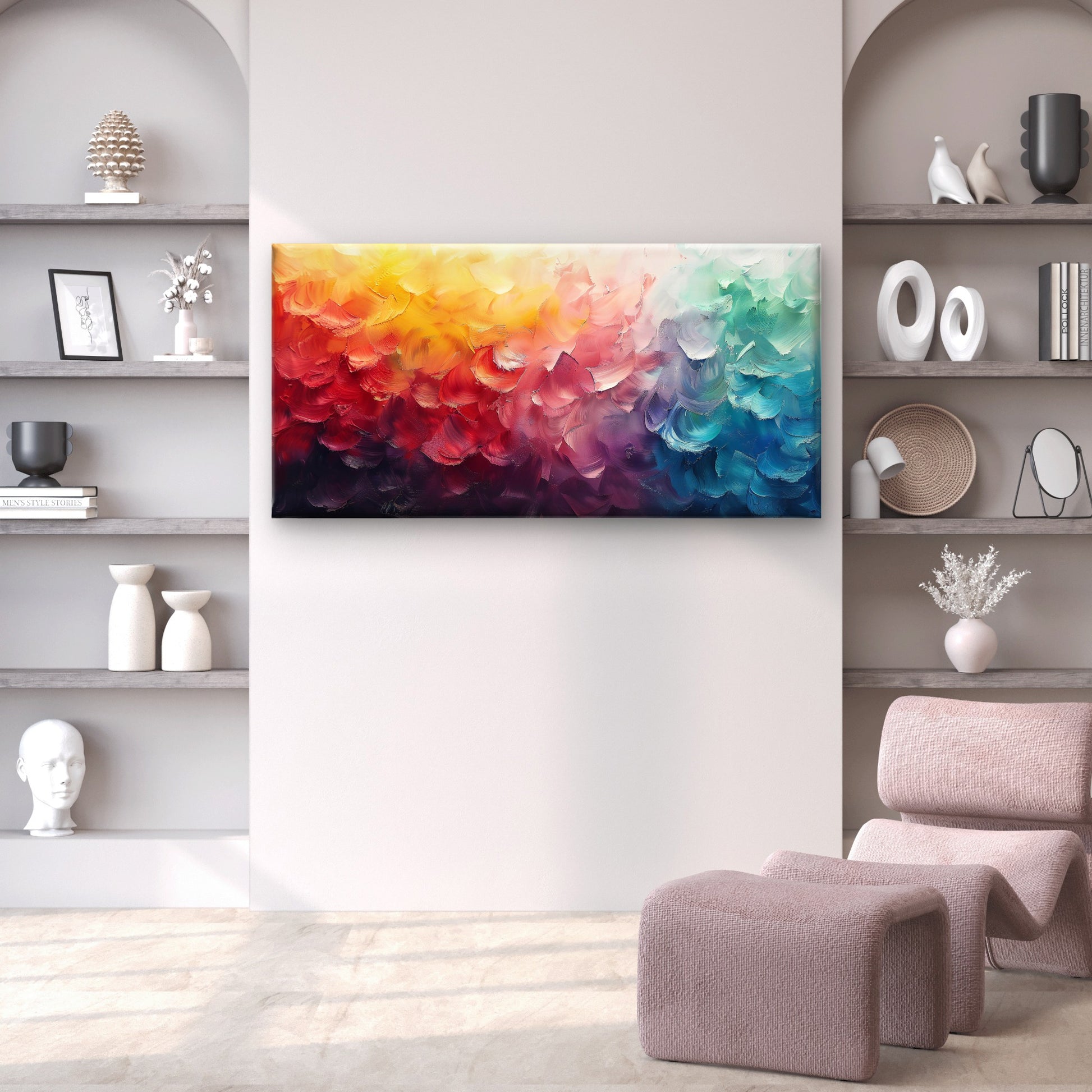 Colorful Rainbow Oil Stroke Wall Art Canvas Office Home Framed 120x60cm