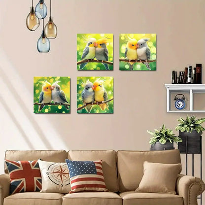 4pcs  Two colorful birds snuggled    Wall Art Canvas Framed