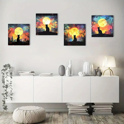 4pcs Black cat starry Night BCN  Wall Art Canvas Framed
