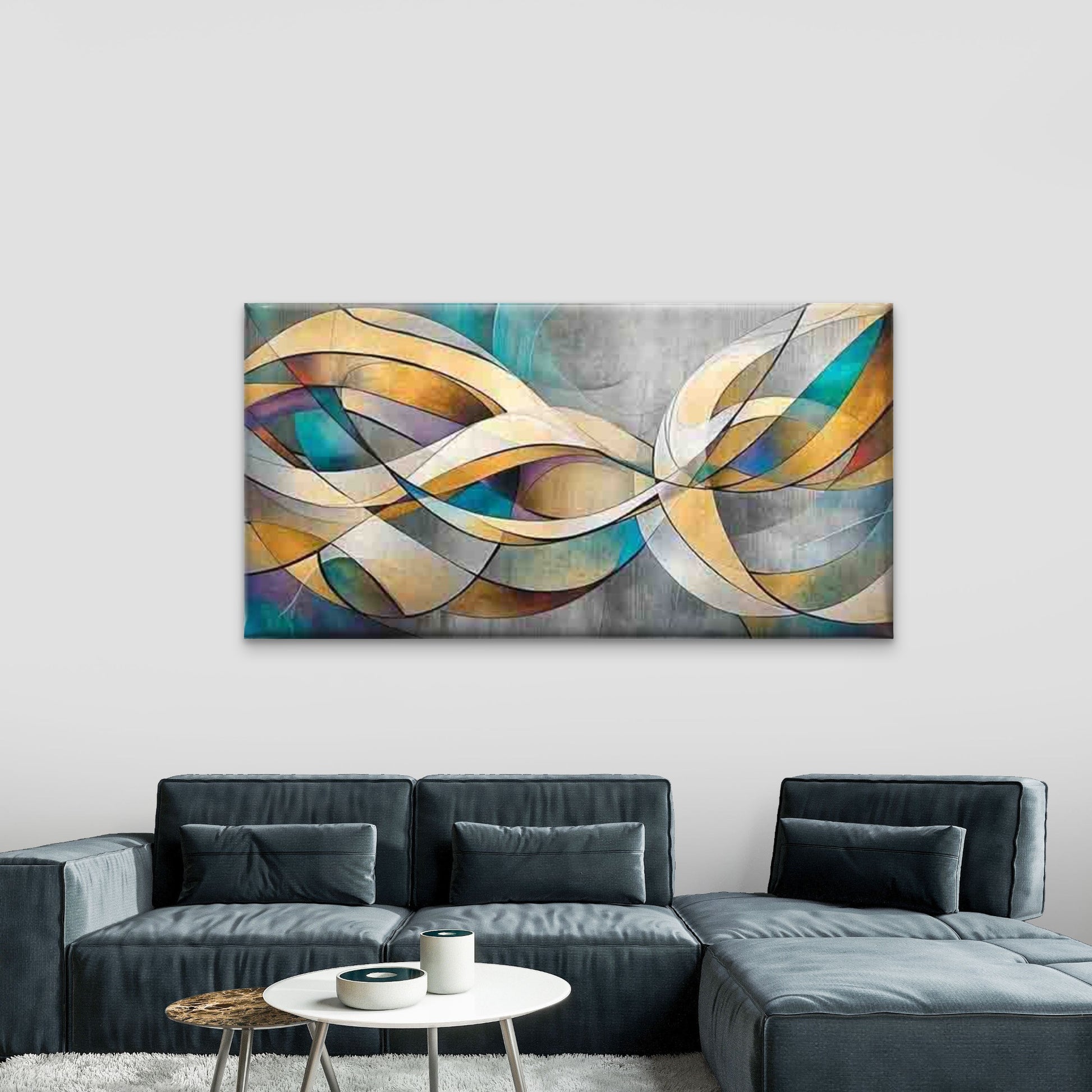 Abstract Curved Lines And Shape Wall Art Canvas Office Home Room Framed 120x60cm - Bella Home Decor
