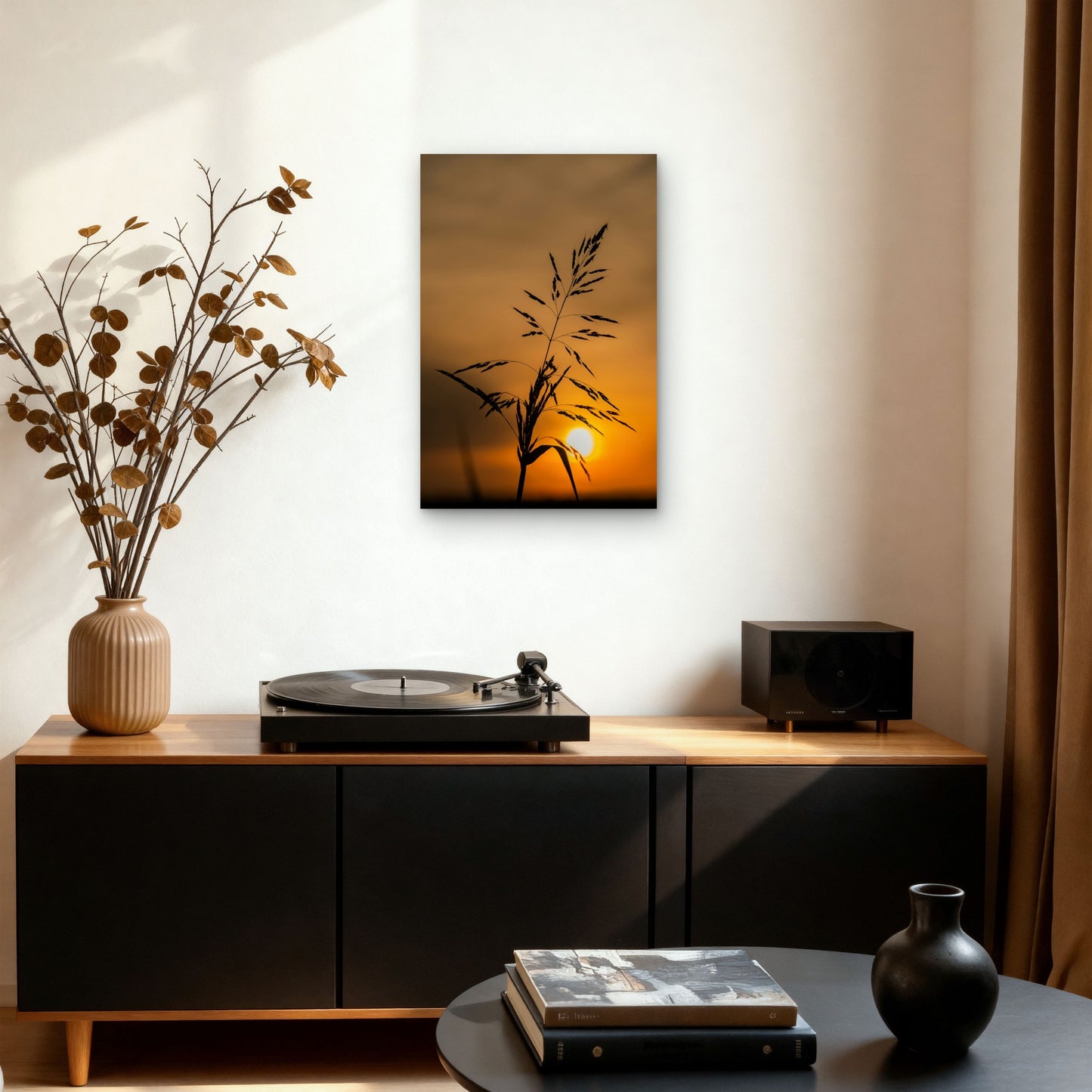 Tall Grass Silhouetted Against A Golden Sunset 60x90cm Metal Print Ready to Hang