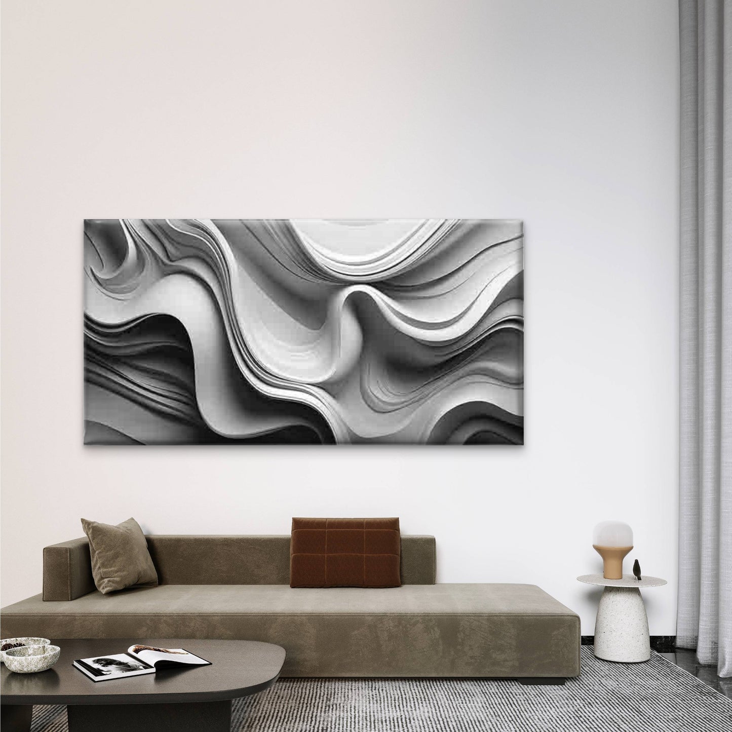 Abstract Black White Gray Beige Wall Art Canvas Office Home Room Framed 120x60cm - Bella Home Decor