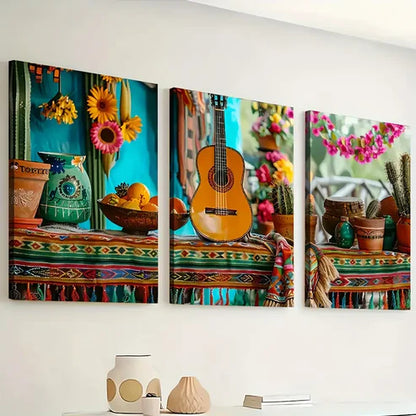3pcs Instrumental Guitar Art Scenery Wall Art Set Canvas Unframed - High Quality Print 100% Australian Made Wall Canvas