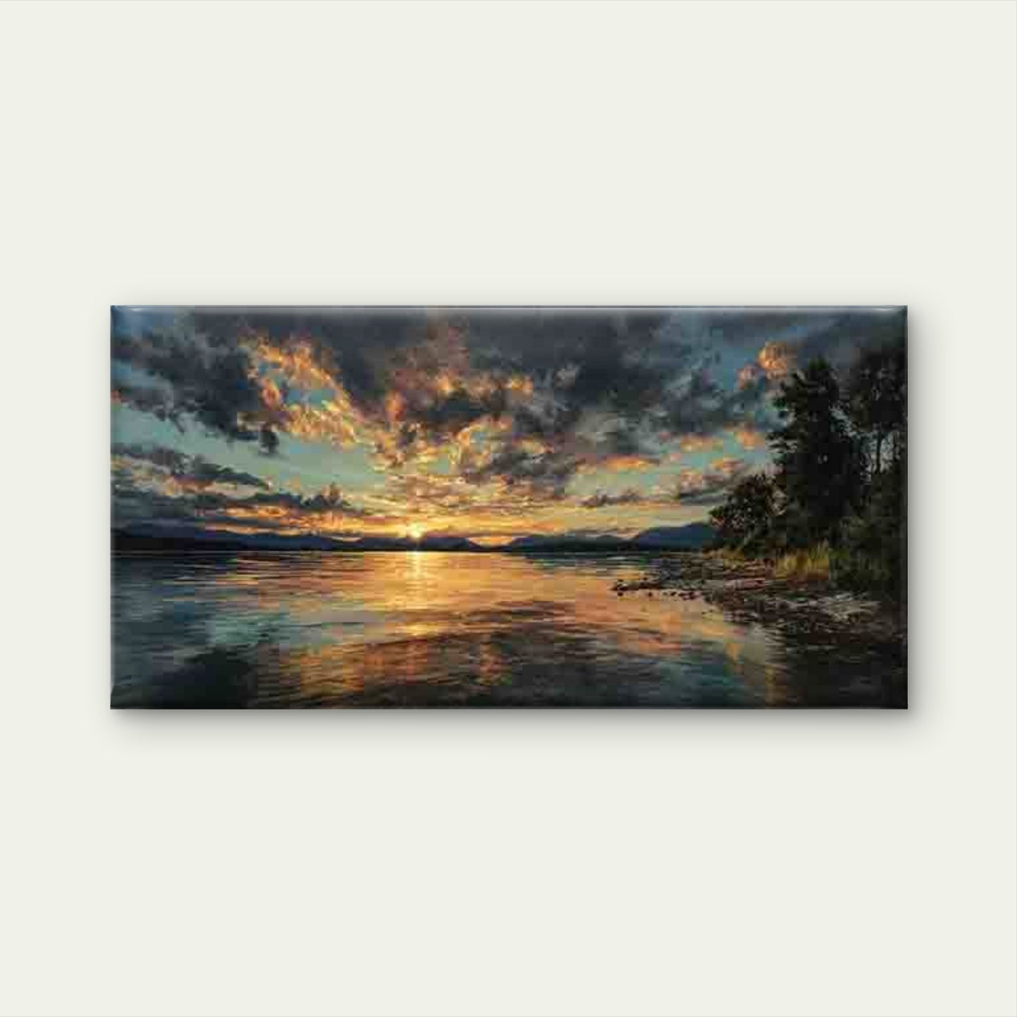 Sunset Over a Lake Wall Art Canvas Office Home Room Framed 120x60cm