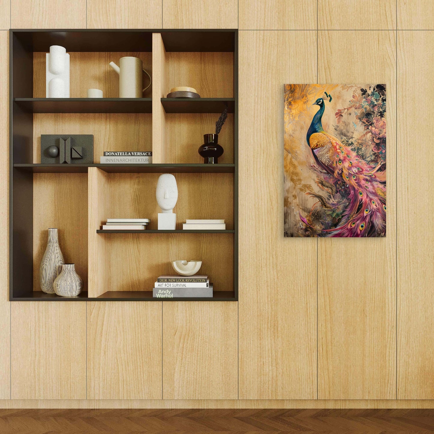 Golden Peacock Vintage Abstract Art 40x60cm Metal Print Ready to Hang