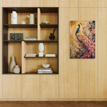 Golden Peacock Vintage Abstract Art 40x60cm Metal Print Ready to Hang