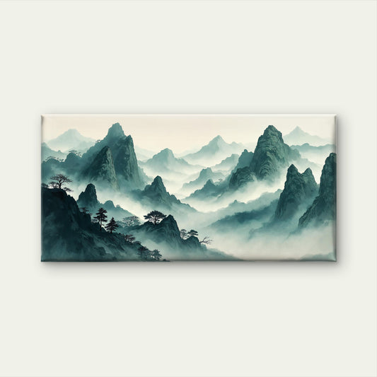 Ethereal Misty Mountain Ink Wall Art Canvas Office Home Room Framed 120x60cm