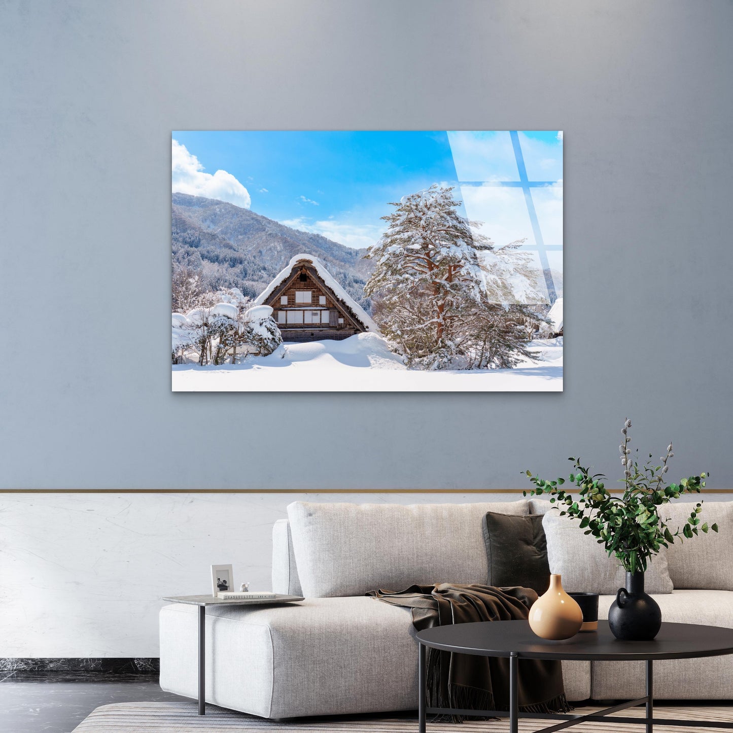 Shirakawa-go Japan Winter Snow Cabin  Acrylic Glass Printing Wall Art Australian Made Quality