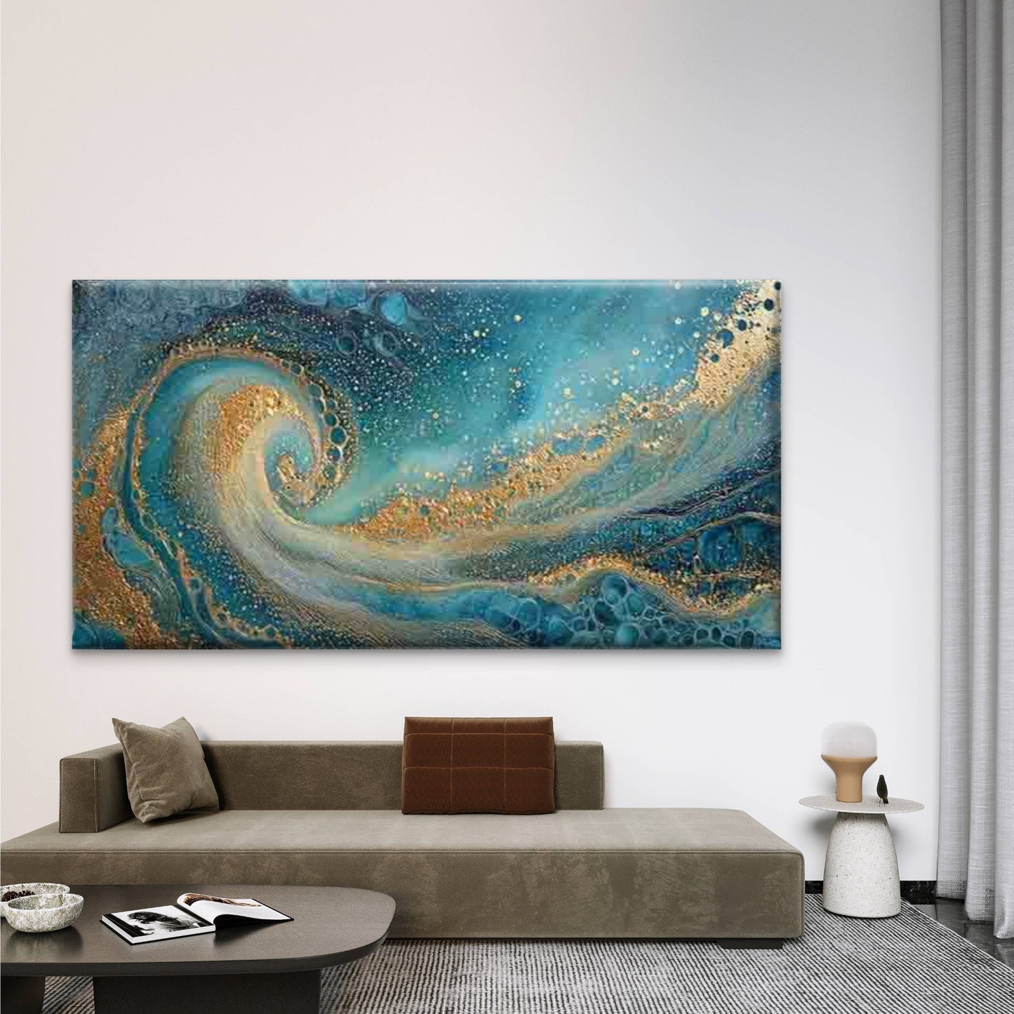Marble-like Abstract Ocean WaveWall Art Canvas Office Home Room Framed 120x60cm