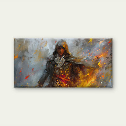 The Pirate Assassin In Fire Wall Art Canvas Office Home Room Framed 120x60cm