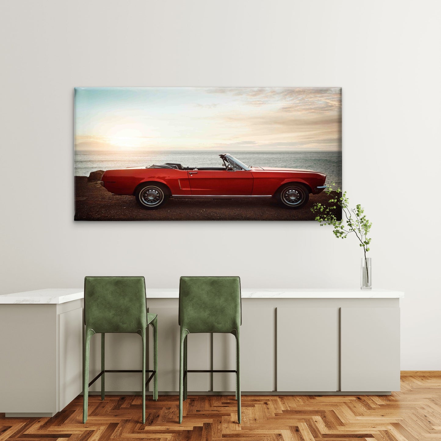 Classic Muscle Car Ocean Wall Art Canvas Office Home Room Framed 120x60cm