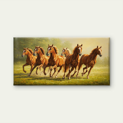 Wild Brown Stallions Running Wall Art Canvas Office Home Room Framed 120x60cm