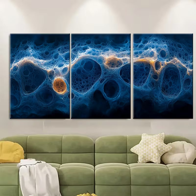 3pcs  Blue Abstract Cellular Texture  Metal Print Ready to Hang Art - Bella Home Decor