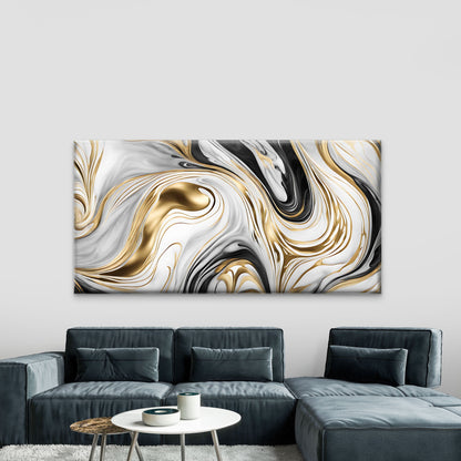Abstract Black And Gold Marble Wall Art Canvas Office Home Room Framed 120x60cm