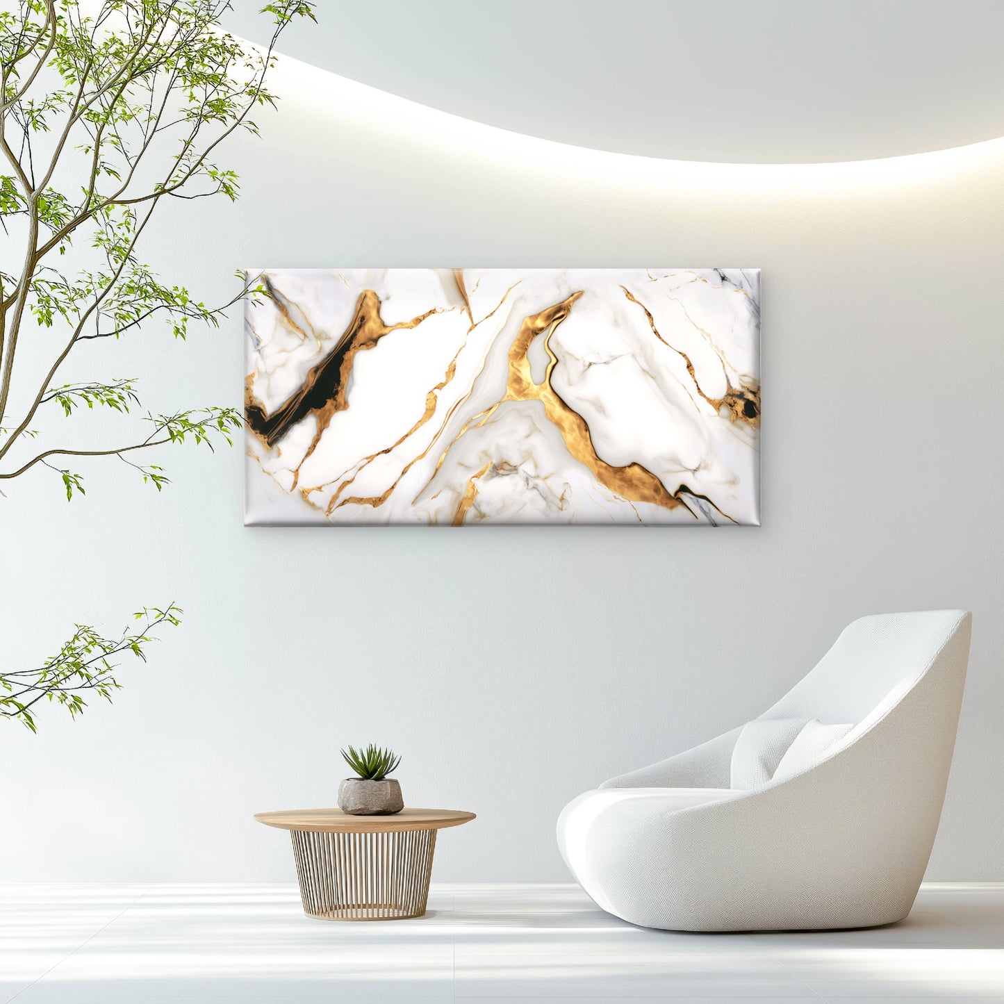 White Luxury Marble Gold Foil Vein Fluid Ink Wall Art Canvas Office Home Framed 120x60cm