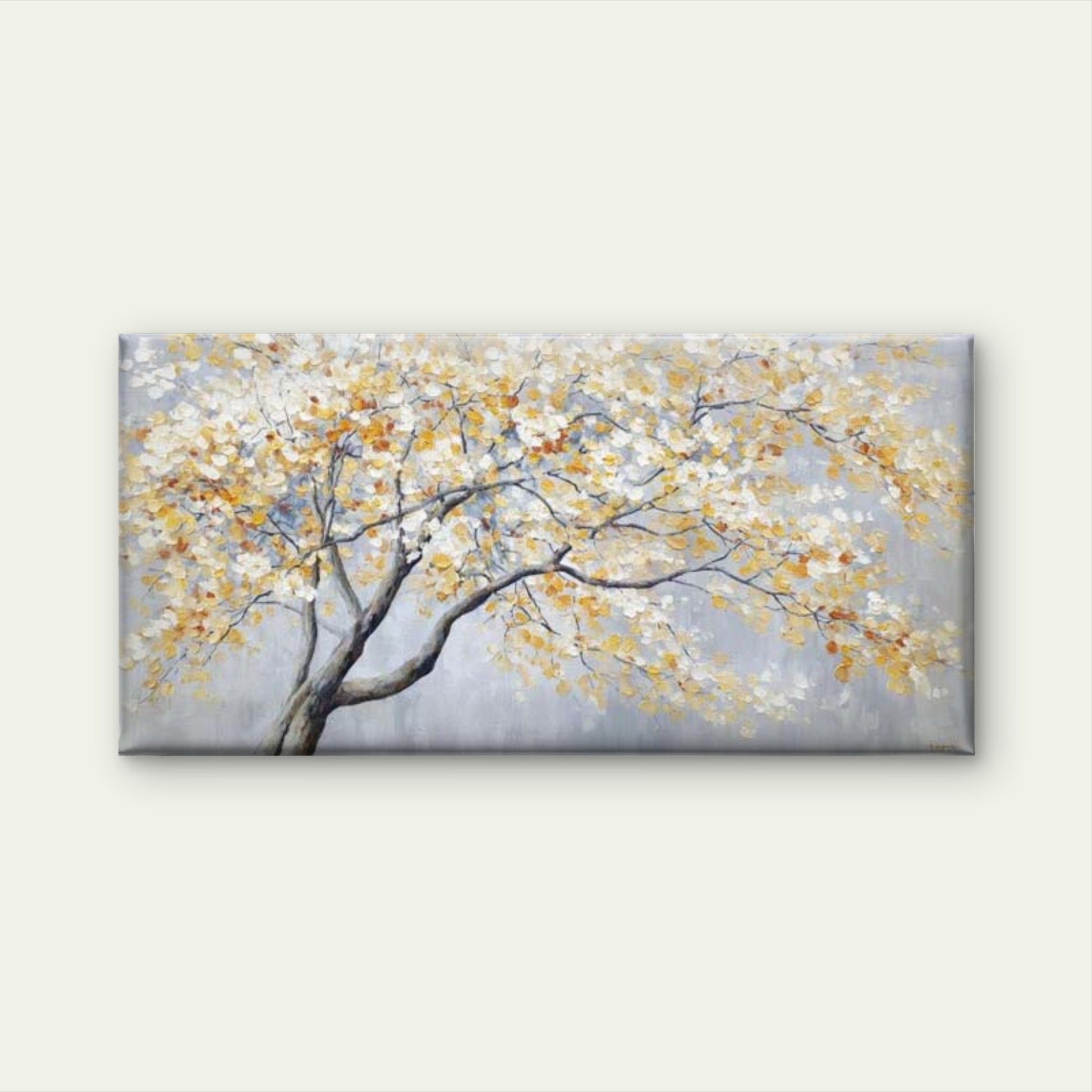 White Leaf Tree Painting Wall Art Canvas Office Home Room Framed 120x60cm - Bella Home Decor