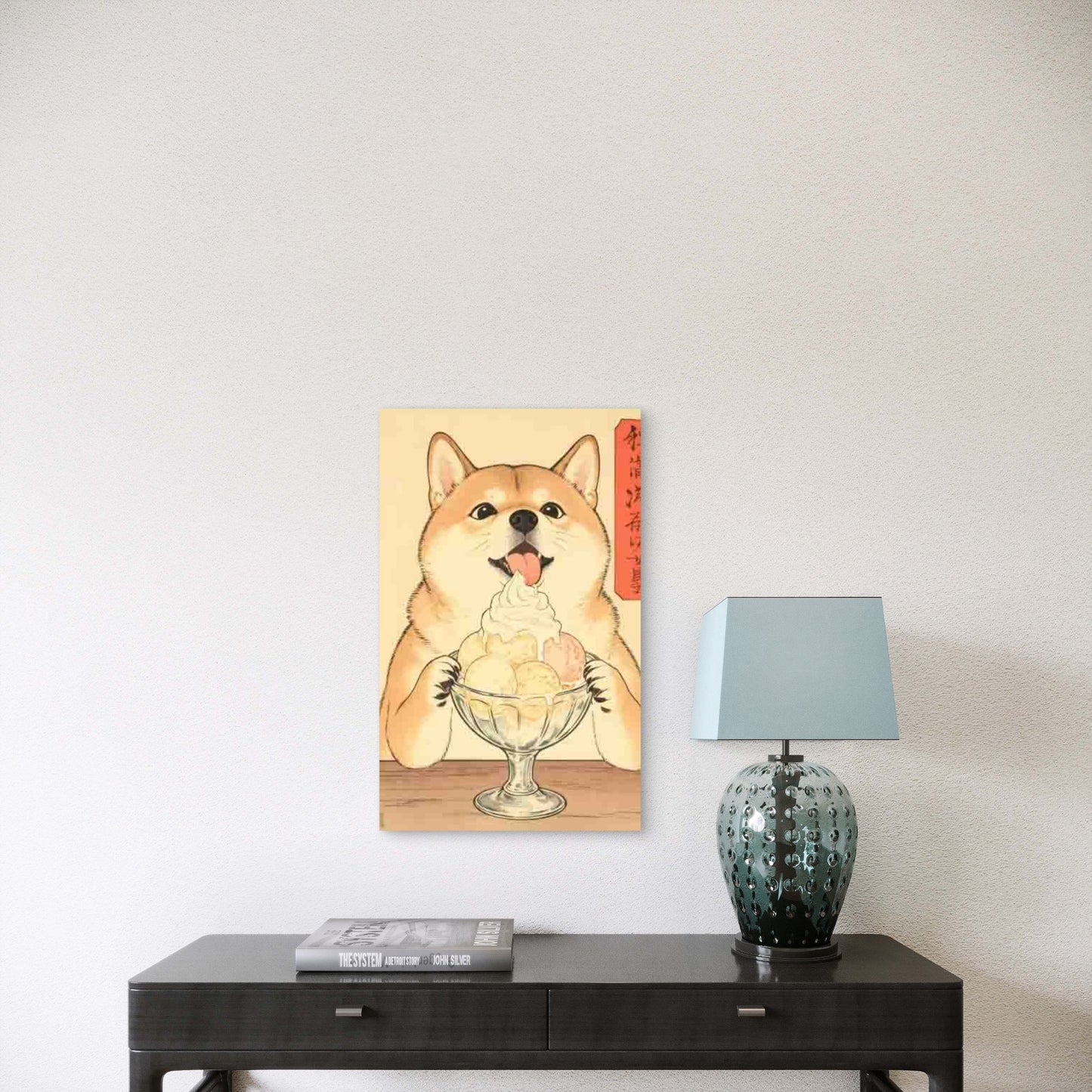 Japanese Shiba Inu Dog Eating Ice Cream Metal Print Ready to Hang