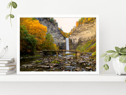Taughannock Falls State Park Glass Framed Wall Art, Ready to Hang Quality Print Without White Border White