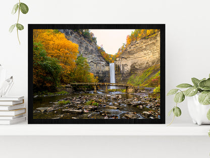 Taughannock Falls State Park Glass Framed Wall Art, Ready to Hang Quality Print Without White Border Black