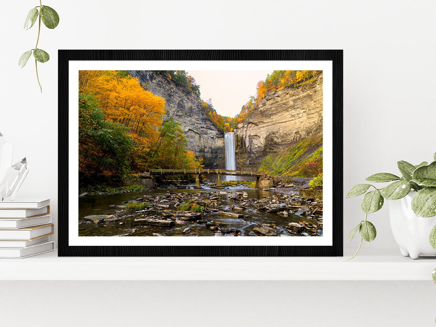 Taughannock Falls State Park Glass Framed Wall Art, Ready to Hang Quality Print With White Border Black