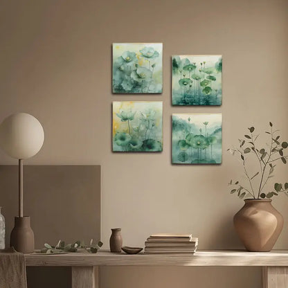 4pcs Lotus Green Leaves Wall Art Canvas Framed - Bella Home Decor