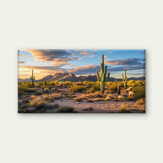 Desert Cacti at Sunset Wall Art Canvas Office Home Room Framed 120x60cm