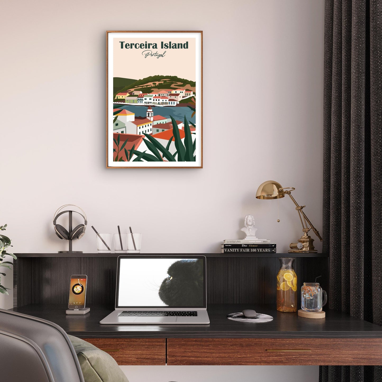 Terceira Island Portugal Coastal Town Travel Poster Print Wall Art