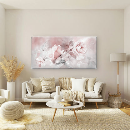 Pink Rose Floral Soft Bunch Wall Art Canvas Office Home Room Framed 120x60cm