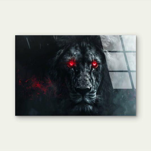Dark Evil Lion Glowing Red Eyes Acrylic Glass Printing Wall Art Australian Made Quality