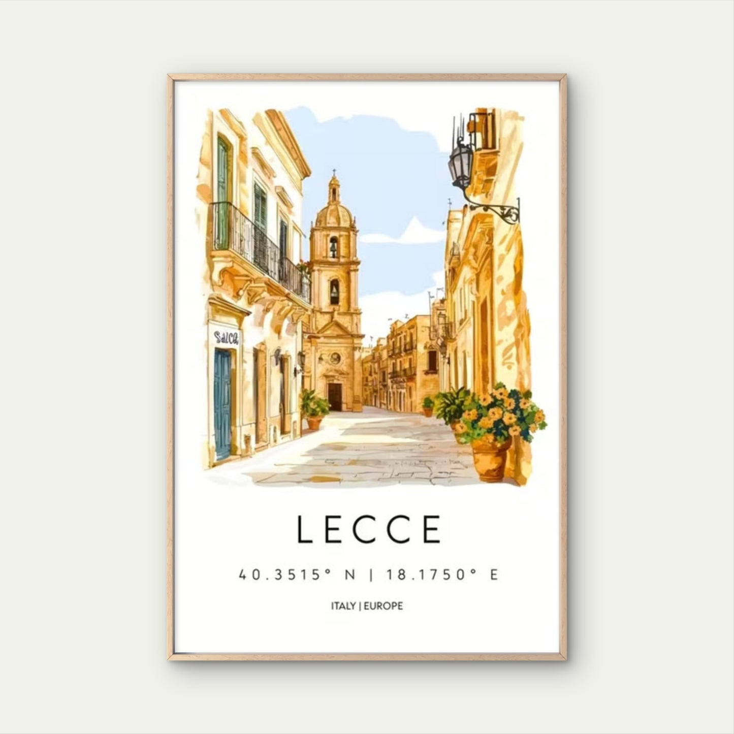 LECCE Italian Cityscape Street Painting Travel Poster Print Wall Art