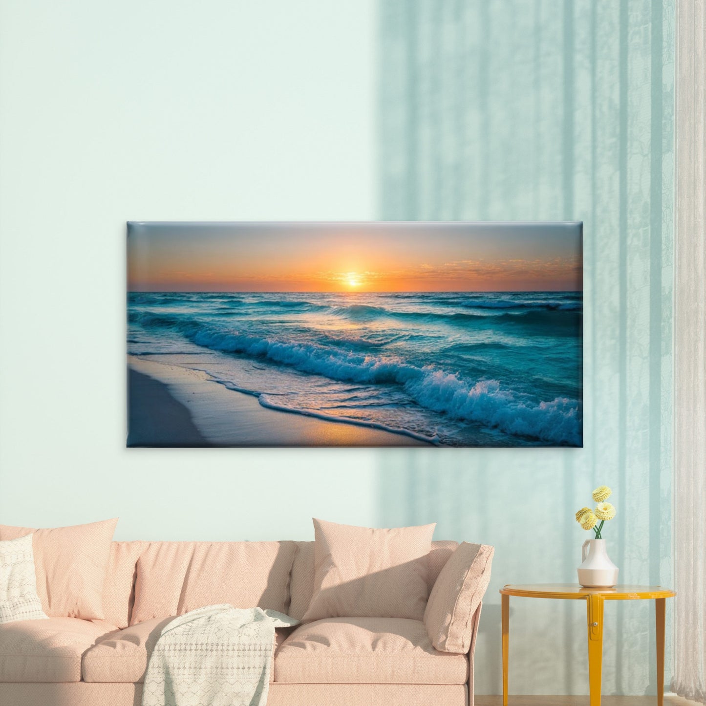 Blue & Golden Sunset Seascape Wall Art Canvas Office Home Room Framed 120x60cm