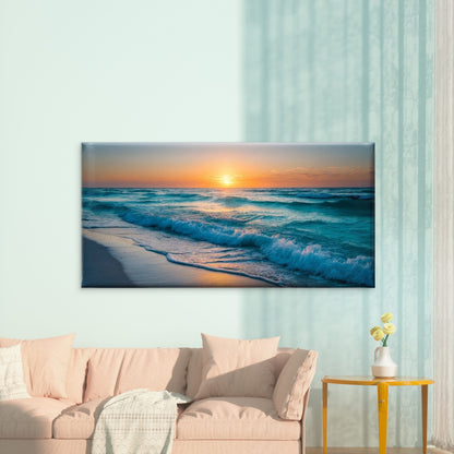 Blue & Golden Sunset Seascape Wall Art Canvas Office Home Room Framed 120x60cm
