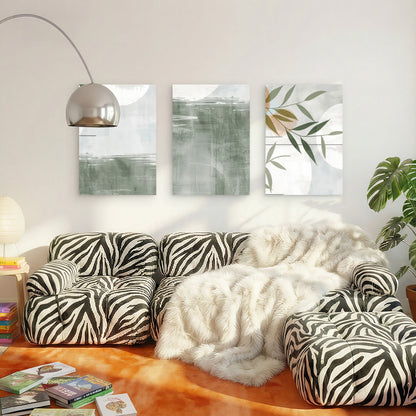 3pcs Abstract Sage Green Boho Sun Leaves Moon Wall Art Set Canvas Framed 40x60cm - High Quality Print 100% Australian Made Wall Canvas Ready to Hang