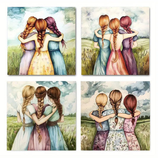 4pcs Sisterhood & Friendship  SF  Wall Art Canvas Framed