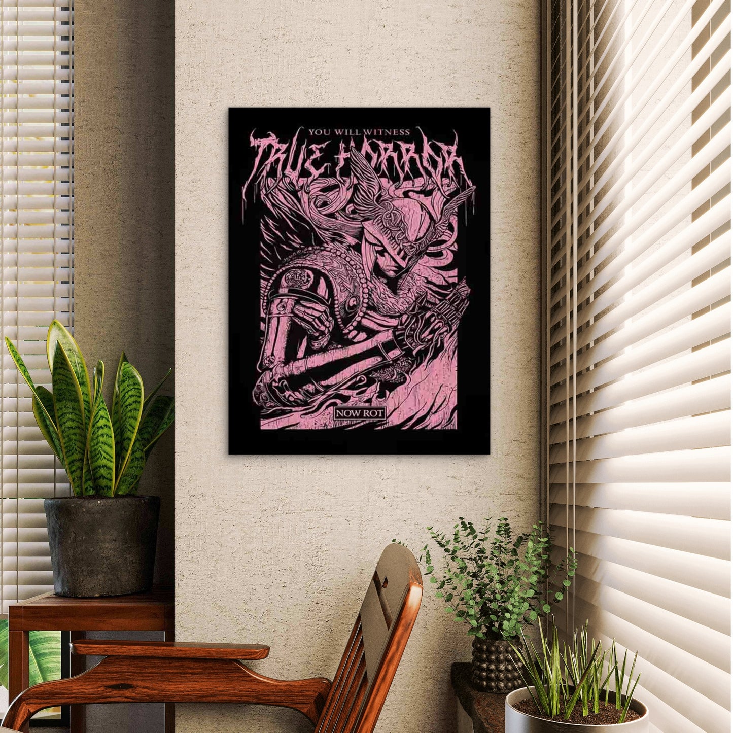 Pink Warrior Artwork Modern Retro 60x90cm Metal Print Ready to Hang - Bella Home Decor