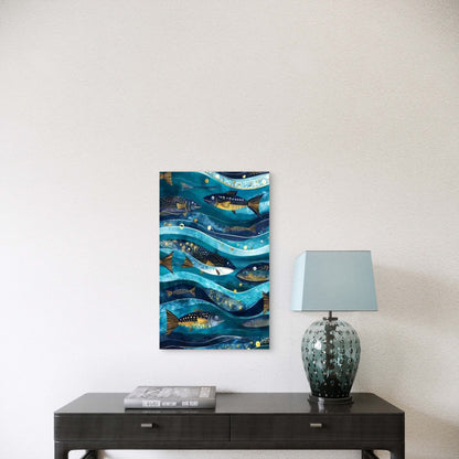 Ocean Theme Blue Fish and Wave 60x90cm Metal Print Ready to Hang
