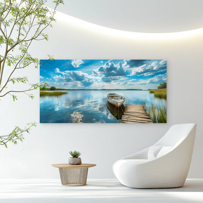 Quiet Lake Boat Dock Wall Art Canvas Office Home Room Framed 120x60cm