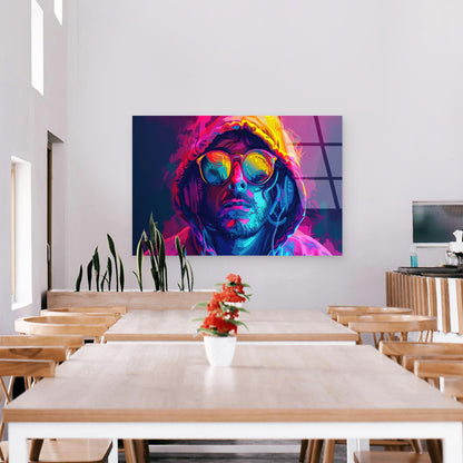 Neon Cyberpunk Man With Headphones Acrylic Glass Printing Wall Art Australian Made Quality