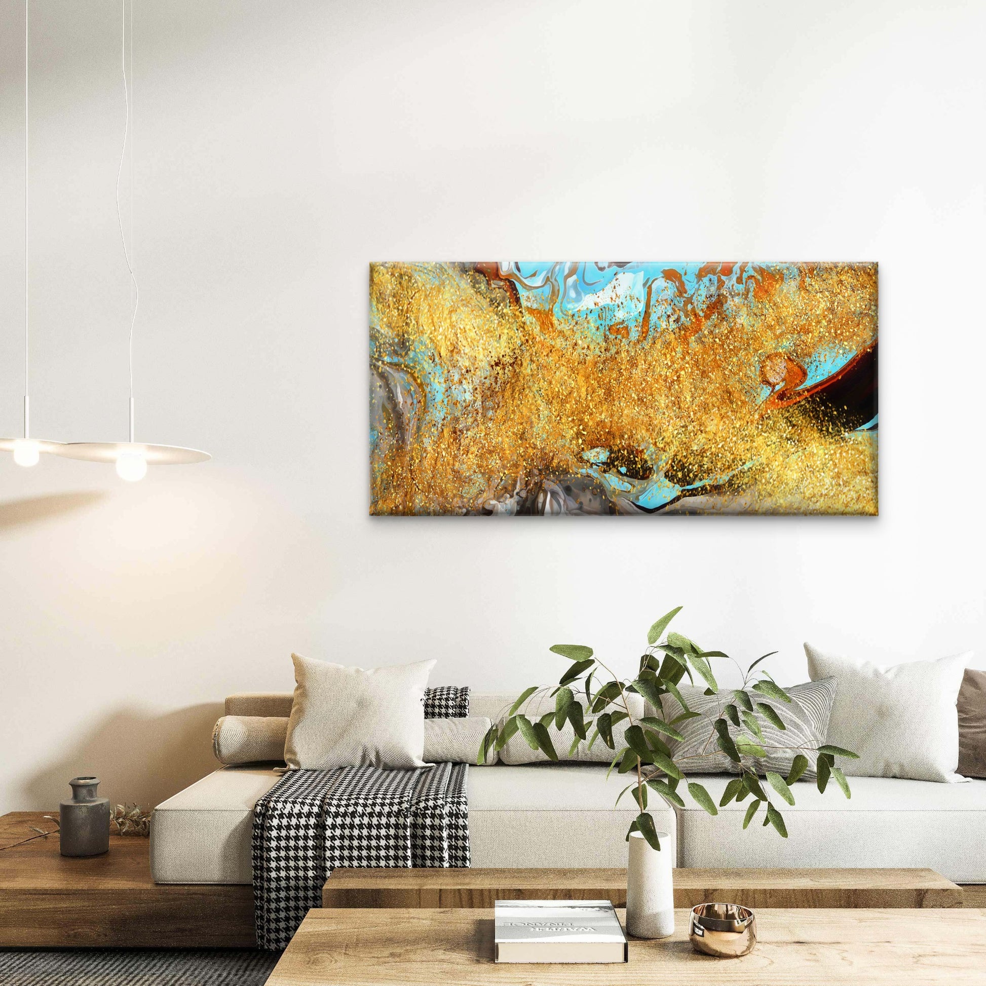 Abstract Blue Orange Paint Wall Art Canvas Office Home Room Framed 120x60cm - Bella Home Decor