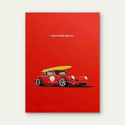 Vintage Racing with Red Race Car Metal Print Ready to Hang - Bella Home Decor
