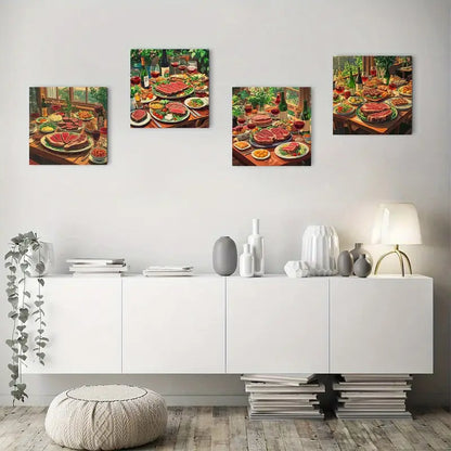 4pcs Gourmet Food & Wine Theme Wall Art Canvas Framed