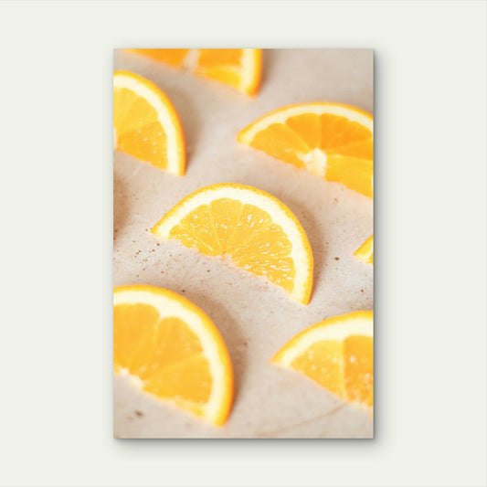Slices Of Orange On A Neutral Colored Surface 60x90cm Metal Print Ready to Hang