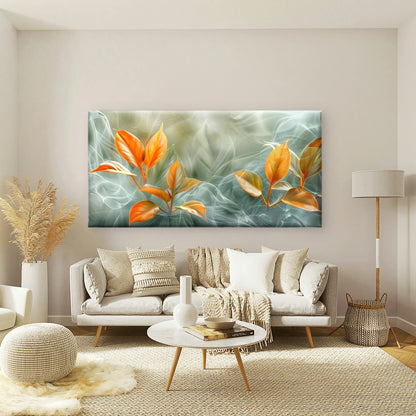 Orange Leaves Gentle Mist Wall Art Canvas Office Home Room Framed 120x60cm
