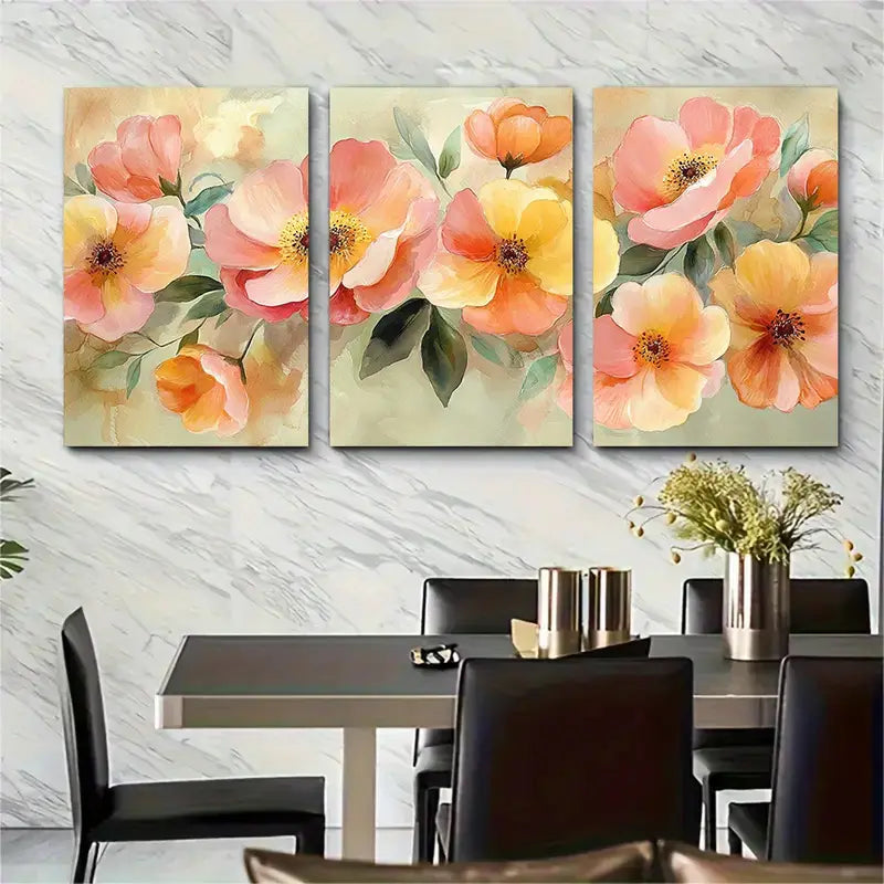 3pcs Abstract Watercolour Floral Canvas Metal Print Ready to Hang Art - Bella Home Decor