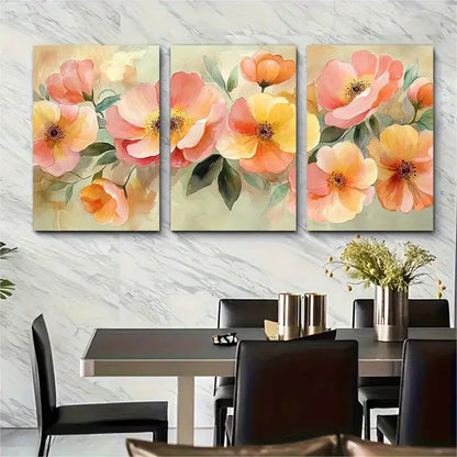 3pcs Abstract Watercolour Floral Canvas Metal Print Ready to Hang Art - Bella Home Decor